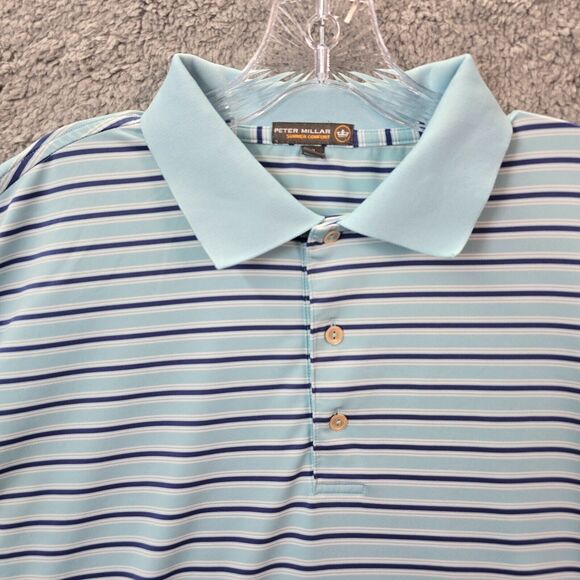 Peter Millar Men's Summer Comfort Polo Shirt Blue Striped Size XL - Picture 2 of 12